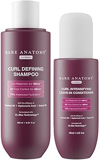 Bare Anatomy Curl Defining Shampoo + Curl Intensifying Leave In Conditioner Cream | Curl Retention & 2X Frizz Protection For 48 Hours | Sulphate & Paraben Free | Women & Men | 250 ml + 140ml