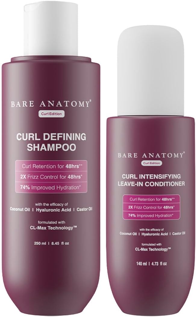 Bare Anatomy Curl Defining Shampoo + Curl Intensifying Leave In Conditioner Cream | Curl Retention & 2X Frizz Protection For 48 Hours | Sulphate & Paraben Free | Women & Men | 250 ml + 140ml