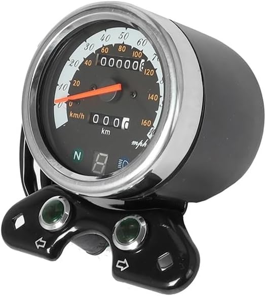 Motorbike Speedometer 12V Universal Motorcycle Odometer Speedometer Tachometer for SU&ZUKI Cafe Racer, Black