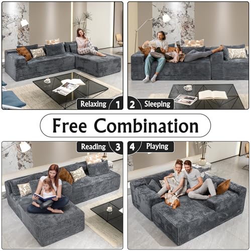 Image of Sectional couches for Living Room Corduroy Couch, 104 inch Cloud Sectional Couch with L-Shape Chaise, Modern Modular Sofa, Deep Seat Comfort, No Assembly Required(Plush Corduroy, Right Facing Chaise)