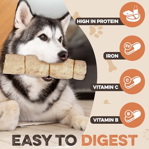 Premium Beef Cheek Rolls for Dogs 5-7" - (1-Pack), Peanut Butter Flavored Long Lasting, Safe & Natural Rawhide Alternative Chews, Ideal for Large Dogs & Aggressive Chewers, Supports Dental Health