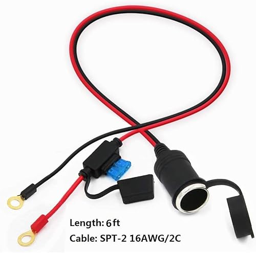 Miniatura 3 de SPARKING Enchufe para encendedor de cigarrillos hembra de automóvil de 6 pies, enchufe a terminales de ojal, cable de extensión de 12 V con fusible