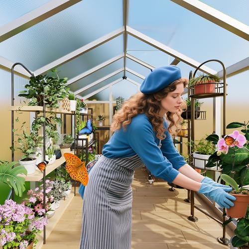 6x6 FT Greenhouse for Outdoors, Polycarbonate Greenhouse with Roof Vent, Ground Nails, Lockable Push Door, Aluminum Large Walk-in Green House for Outside Garden Backyard, Patio, Lawn, Silver