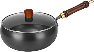 Non Stick Iron Pan, Kitchen Cooking Skillet, 12 Inch Professional Pan with Lid, Uncoated Frying Pans, Cast Iron Pans with Heat Resistant Handle, Irons for Stove and Outdoor