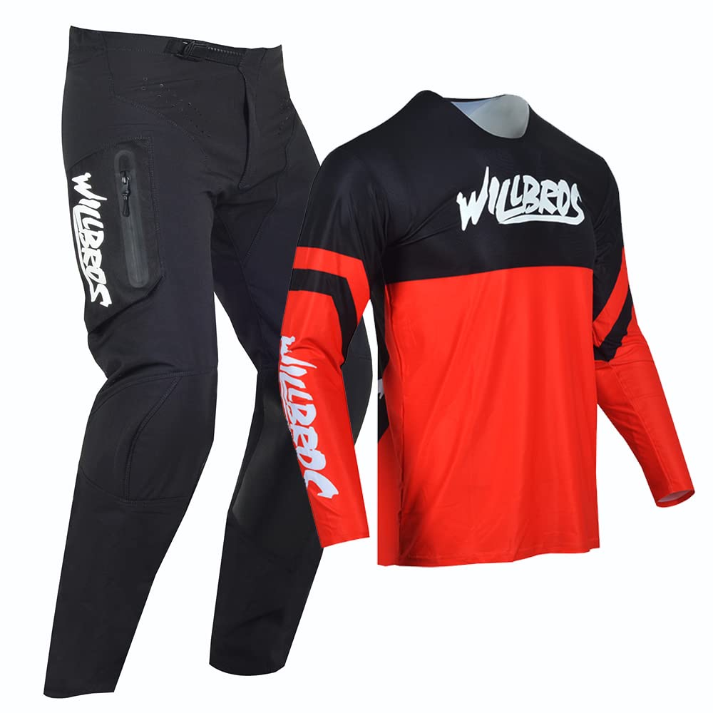Motocross Jersey Hose Combo Männer Frauen Dreckiges Fahrrad MX Ausrüstungsset Offroad mit Reißverschlusstaschen Rennbekleidung Erwachsene