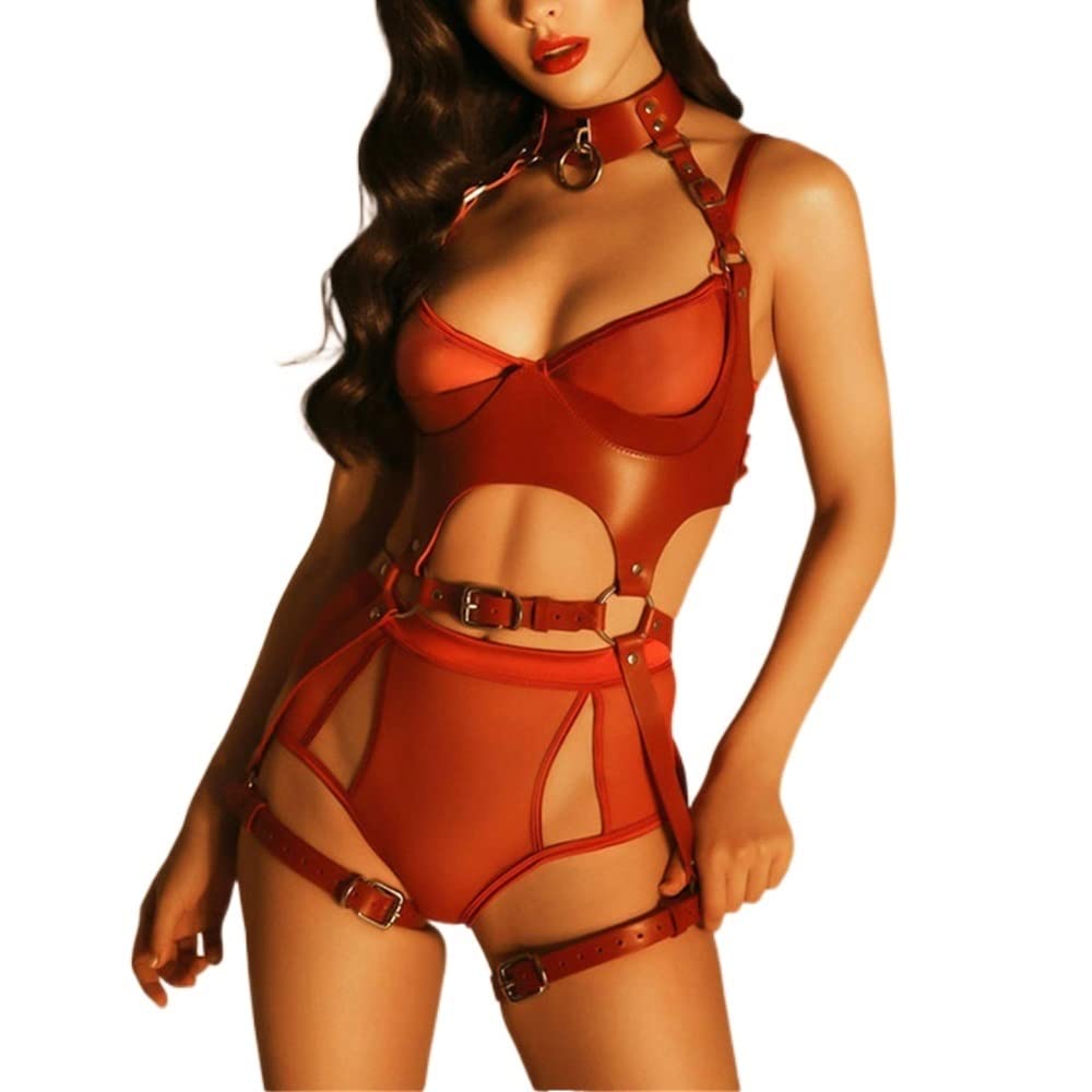 Giarrettiera Gotica Punk Donna - Reggicalze In Pelle Con Dettagli Metal, Taglia Unica - Foto 8