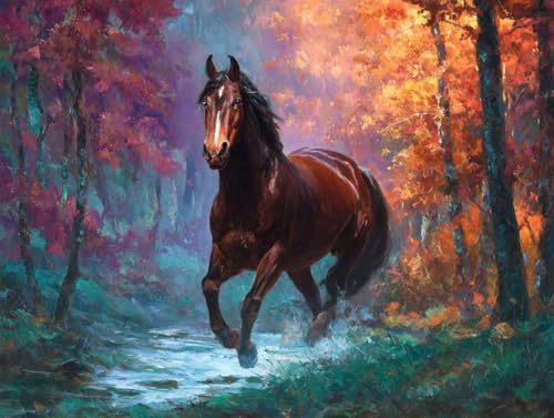 数字油絵初心者向け DIY アクリル絵の具塗り絵キット、Paint by Numbers子供と大人ハンド塗り絵馬の森インテリア装飾ペイントバイナンバー 絵画手芸ストレス解消DIY手描、インテリア 家の壁の装飾、80x100cm/32x40インチ(フレームレ