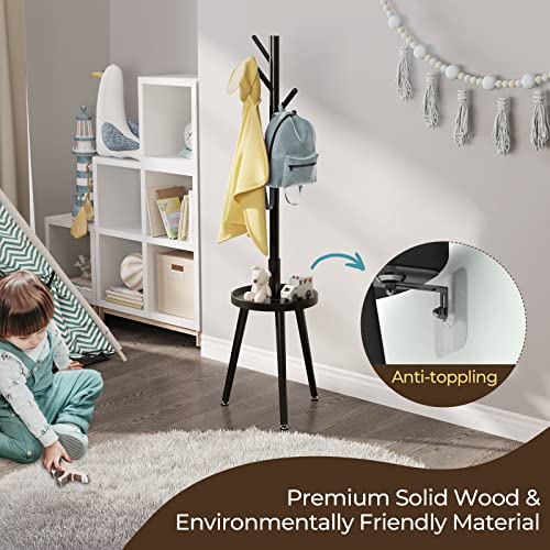 Greenstell Coat Rack, Wooden Coat Rack Freestanding With Shelf, Coat Tree With 4 Height Options 50.5"-72.6" For Clothes/Bag/Hats, Hanger Stand For Entryway/Living Room/Bedroom/Office, Black #TOP2