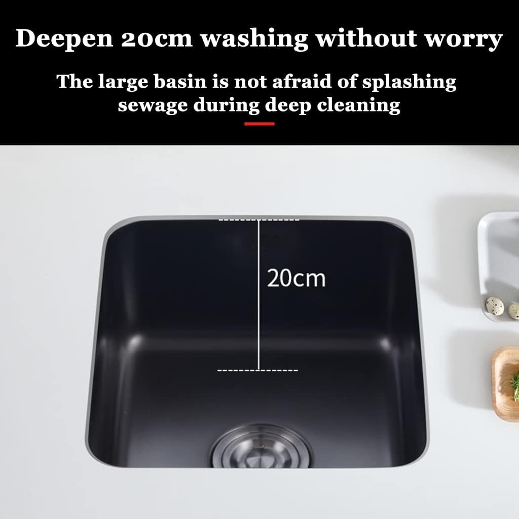 Kitchen Sink, Square Black Prep Sink, 304 Stainless Steel Brushed Single Sink, Drop-In Or Undermount Installation, Easy To Clean