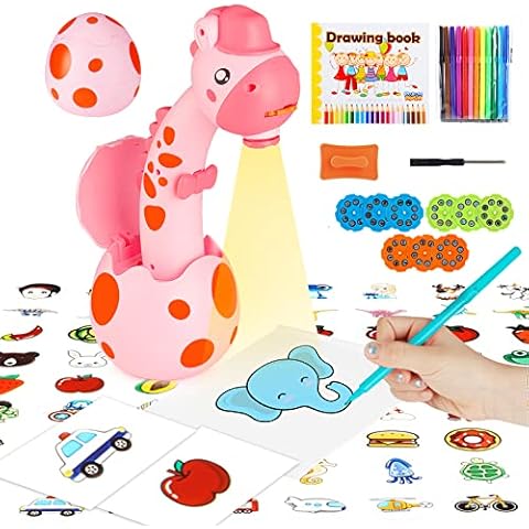 MOMSIV Kids Drawing Projector, Educational Portable Trace and Draw Projector Painting Toy Playset with Colourful 72 Patterns, 12 Markers and an Art Book for Toddler Boys and Girls Gifts, Pink Cover