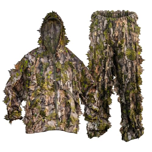 TREEZYN Early Seezyn - Mens Ghillie Suit for Hunting, 3D Leafy Camo Suit with Jacket and Pants Set, Lightweight Turkey & Deer Hunting Camouflage Clothing for Men L/XL/2XL