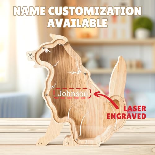 Image of Personalized Wooden Dog Piggy Coin Banks for Kids Name | Custom Gifts for Kids Birthday & Decor, Wooden Cashbox Money Jar Educational Toy for Boys Girls