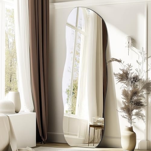 Image of QDSSDECO 63 inch x 24 inch Full Length Mirror Irregular Wavy Mirror, Frameless