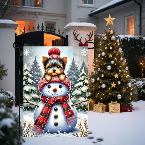 Image of BlissYard Garden Flag Snowman Pine Trees Winter 12x18 Inch Polyester