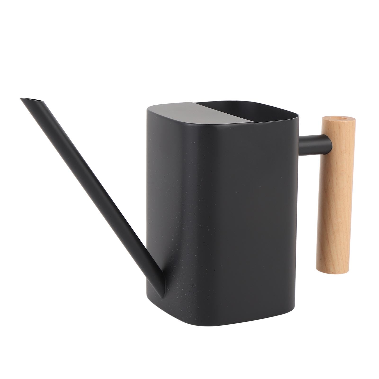 Stainless Steel Metal Watering, Stainless Steel Watering Can, Square Long Spout Wooden Handle, 500ml 800ml, Indoor Outdoor(Black 500ML)