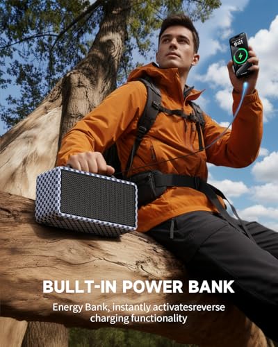Image of DINDIN Portable Bluetooth Speaker: 80W (Peak), 20H Playtime, Loud Wireless Wood Speakers with Bass, AUX and USB Input, Subwoofer, TWS Pairing, Vintage Speaker for Outdoor, Home, Office (Blue+White)