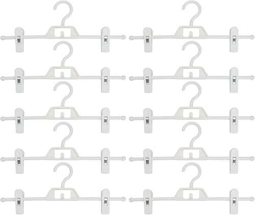 Miniatura 8 de DOITOOL 10 perchas de plástico para pantalones con clips que ahorran espacio para ropa, perchas resistentes para faldas con clip ajustable, perchas