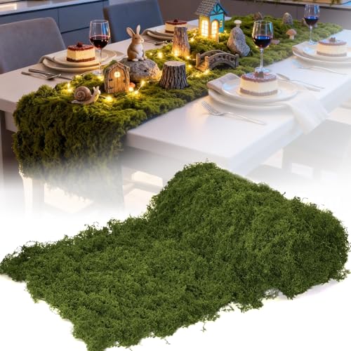Fake Moss Table Runner for Decor 12 x 71 Soft Fluffy Faux Moss Mat Artificia Dark Green Moss Roll Fake Grass for Crafts Fairy Garden Enchanted Forest Wedding Party DIY Table Centerpieces