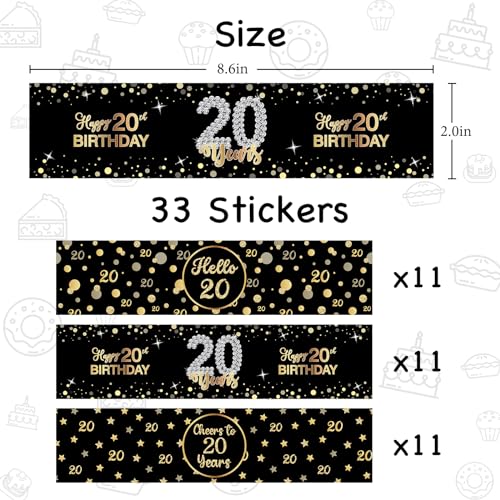 Stickers bouteille d'eau 20 ans mariage pour table chic - 2
