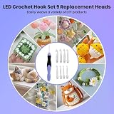 Semme Zestaw świecących szydełek 9 w 1, od 2,5 mm do 6,5 mm, ergonomiczne haczyki szydełkowe, ładowalne przez USB, z etui, specjalne prezenty szydełkowe dla szydełkujących
