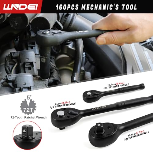 Image of LLNDEI 160Pc Mechanics Socket Set 1 /2 1 /4 3 /8 inch Drive Metric