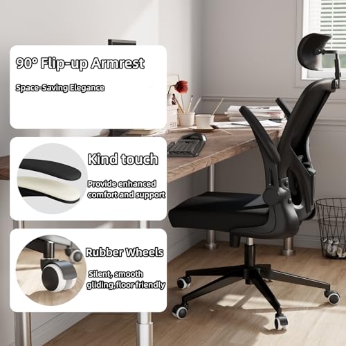 Image of Ergonomic Office Chair, High-Back Mesh Computer Desk Chair with Adjustable Height, Lumbar Support, Flip-Up Armrests,and Swivel Rolling Design for Home and Office Use