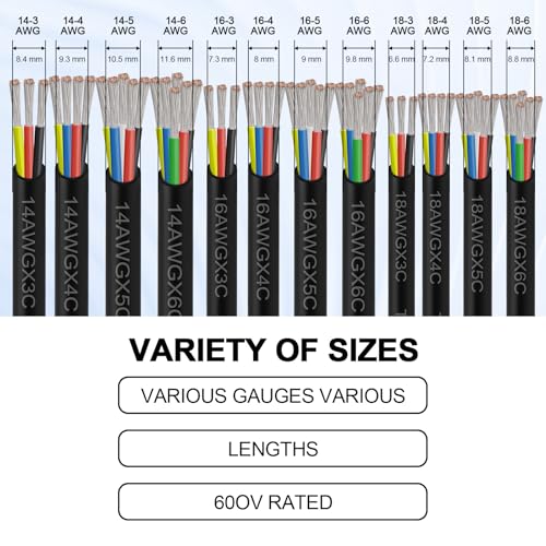Image of 18 Gauge 5 Conductor Electrical Wire, 18 AWG Tinned Copper Stranded PVC Cable, Waterproof /Flexible /Low Voltage Extension Cord for Automotive, Marine, Solar, LED Lighting (25FT)