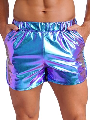 Lejafay Mens Metallic Shorts Sexy Shiny Sparkly Rave Outfit Holographic Booty Shorts with Pockets3