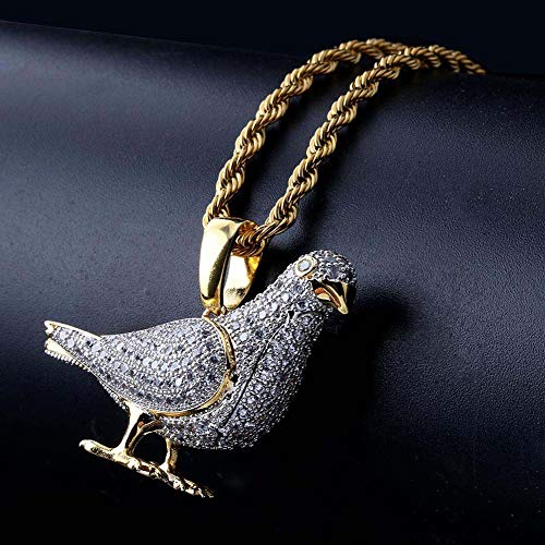 JAJAFOOK Hiphop 14k Gold Plated Iced Out CZ Pigeon Pendant Bling Necklace with 23.6" Rope Chain2