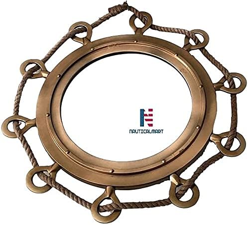 Big Brass Antique Porthole Mirror with Rope Nautical Ships Boat Decor