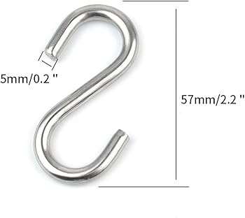 S字フック Amazon | S字フック 高耐久 ステンレススチール S字フック 長さ2.2