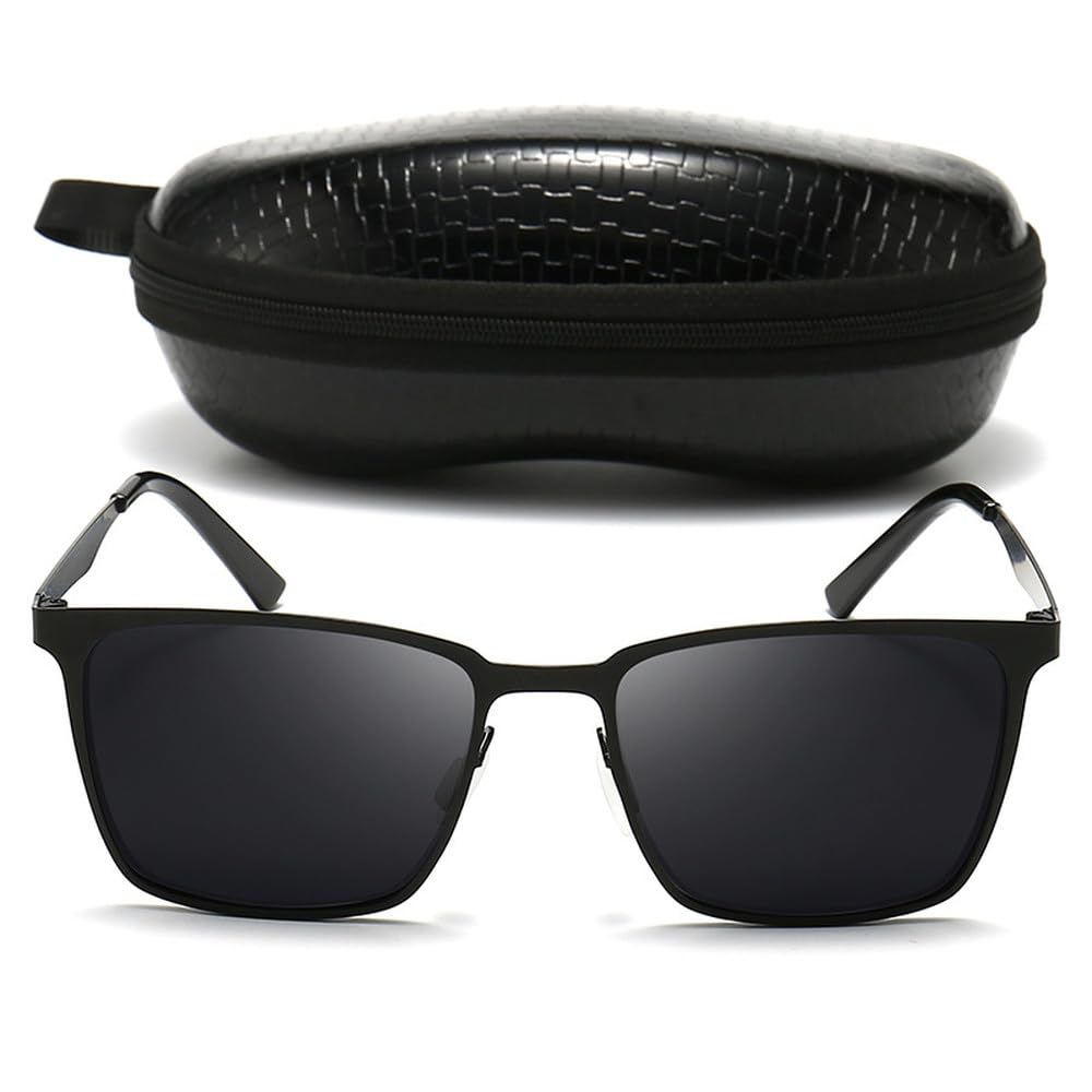 Occhiali da sole retrò classici con montatura quadrata grande, neri, da donna e da uomo, con protezione UV400.