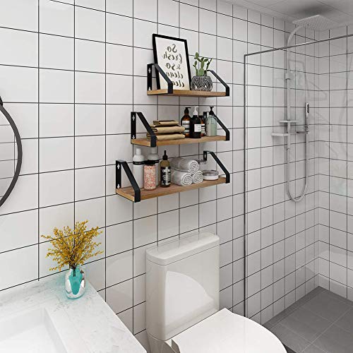 Tablettes flottantes murales Li-HIM ensemble de 3 étagères en bois massif rustique pour mur - 3