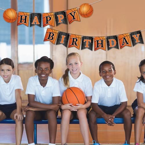 Image of Hooqict Basketball Happy Birthday Banner Birthday Party Decorations Basketball Party Banner Garland Sign for Kids Boys Men Sport Theme Game Day Decorations Supplies