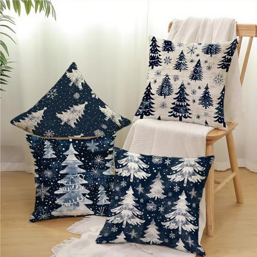 Housse de coussin bleu marine 50x50 cm en velours imperméable et chic