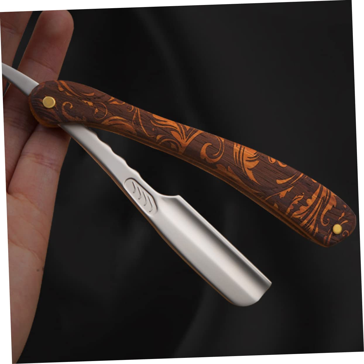 Didiseaon Rasoio Pieghevole in Acciaio Inossidabile con Manico in Legno Vintage per Uso Domestico e Commerciale, Sicurezza Anti-taglio per Barba e Viso