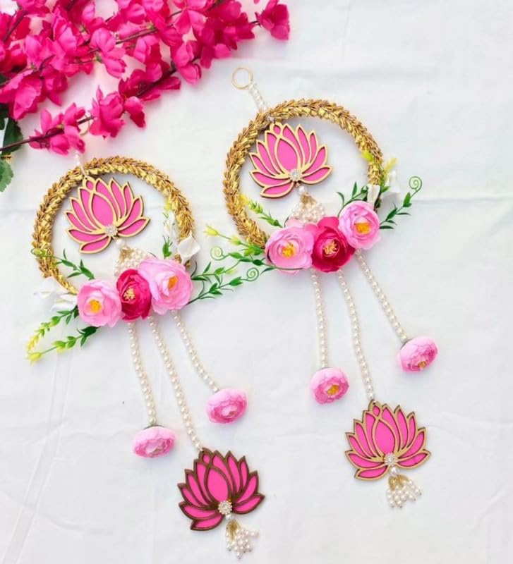 RR Crafts Lotus Flower Hanging,Pair of 2, 24 Inch|Door Garlands for Main Door|Shubh Labh Hanging|Mandir & Temple Dcor|Diwali & Pooja Decoration|Home Mandir & Pooja Room Decoration Items|Home Dcor
