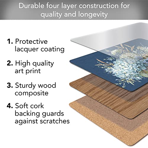 Cala Home Bohemian Blue Decorative Hardboard Cork Back Tabletop Placemats, Set Of 4, Manufactured In The Usa, Heat Tolerant And Easily Wipes Clean #TOP2