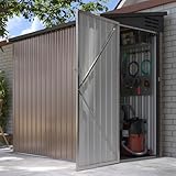 BinpLax 6x4 Lean to Shed Premium Galvanized Steel Storage Sheds Weatherproof Outdoor Utility Sheds, Dual Lock Lean to Shed for Mower, Bike, Generator, Garden Tools (Brown)