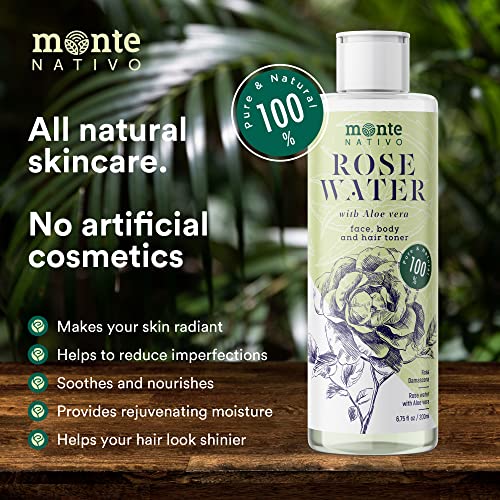 Rose Water With Aloe Vera Face Moisturizer For Women For All Skin Types Monte Nativo 2X6.75Oz (13.5Oz) - Rosewater Toner For Face & Hair That Hydrates, Rejuvenates & Clarifies #TOP4