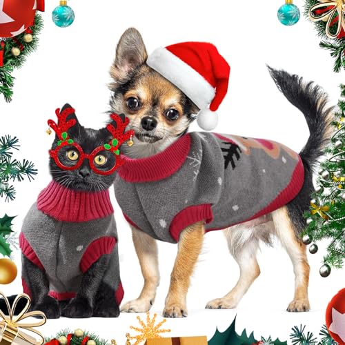 FWLWTWSS Weihnachten Hundepullover, Winter Warmer hundepulli Sweater mit Rollkragen, Geschenke für kleine und mittelgroße Hunde Medium