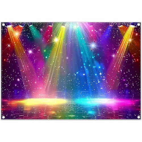 Luminora 2,1 x 1,5 m - Fondo de Tela para Escenario de Discoteca, arcoíris, de, Estilo Vintage de los años 70, 80 y 90, con Luces de neón Brillantes de Rock, pancartas fotográficas