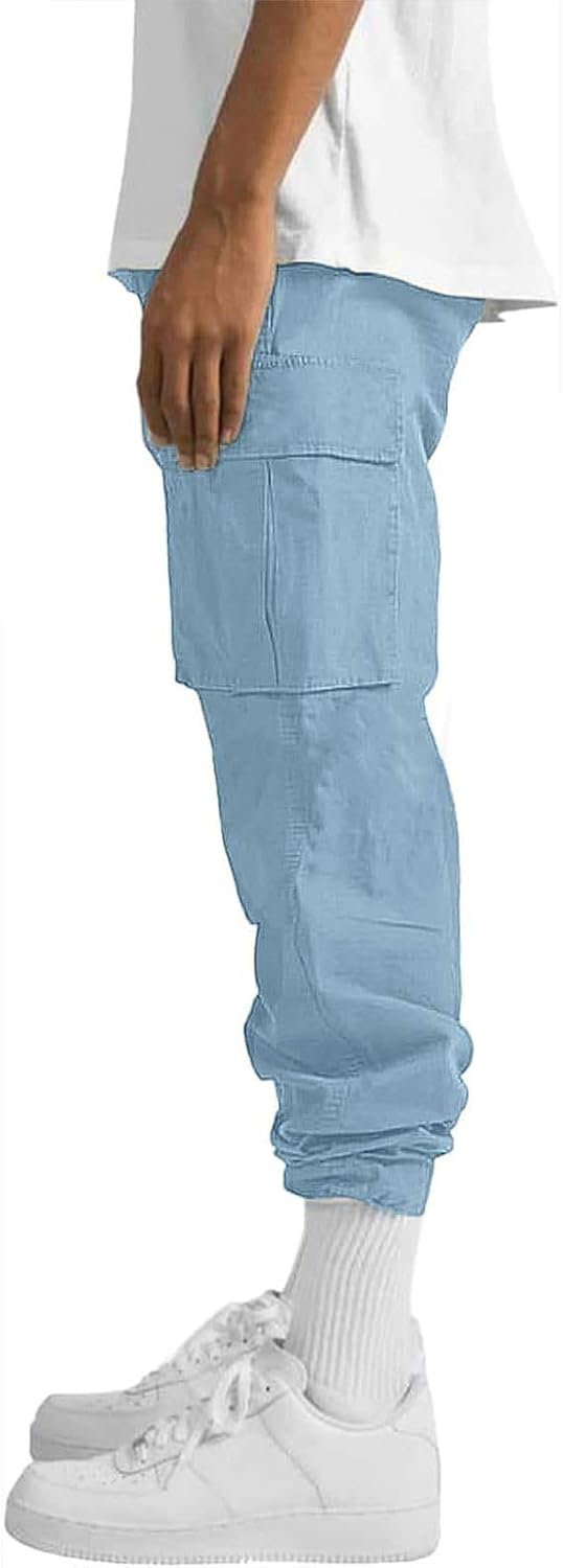 HUNGSON Mens Cargo Pants Drawstring Casual Hiking Pants Joggers Athletic Trousers Cotton Loose Straight Sweatpants for Men - Image 2