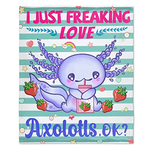 I Just Freaking Love Axolotls,Ok Blanket Throw, Ultral Soft Warm Lightweight Flannel Fleece Micro Axolotl Lover Plush Blanket Suit for Bed Couch Sofa Travel Animal Lover Gift 50