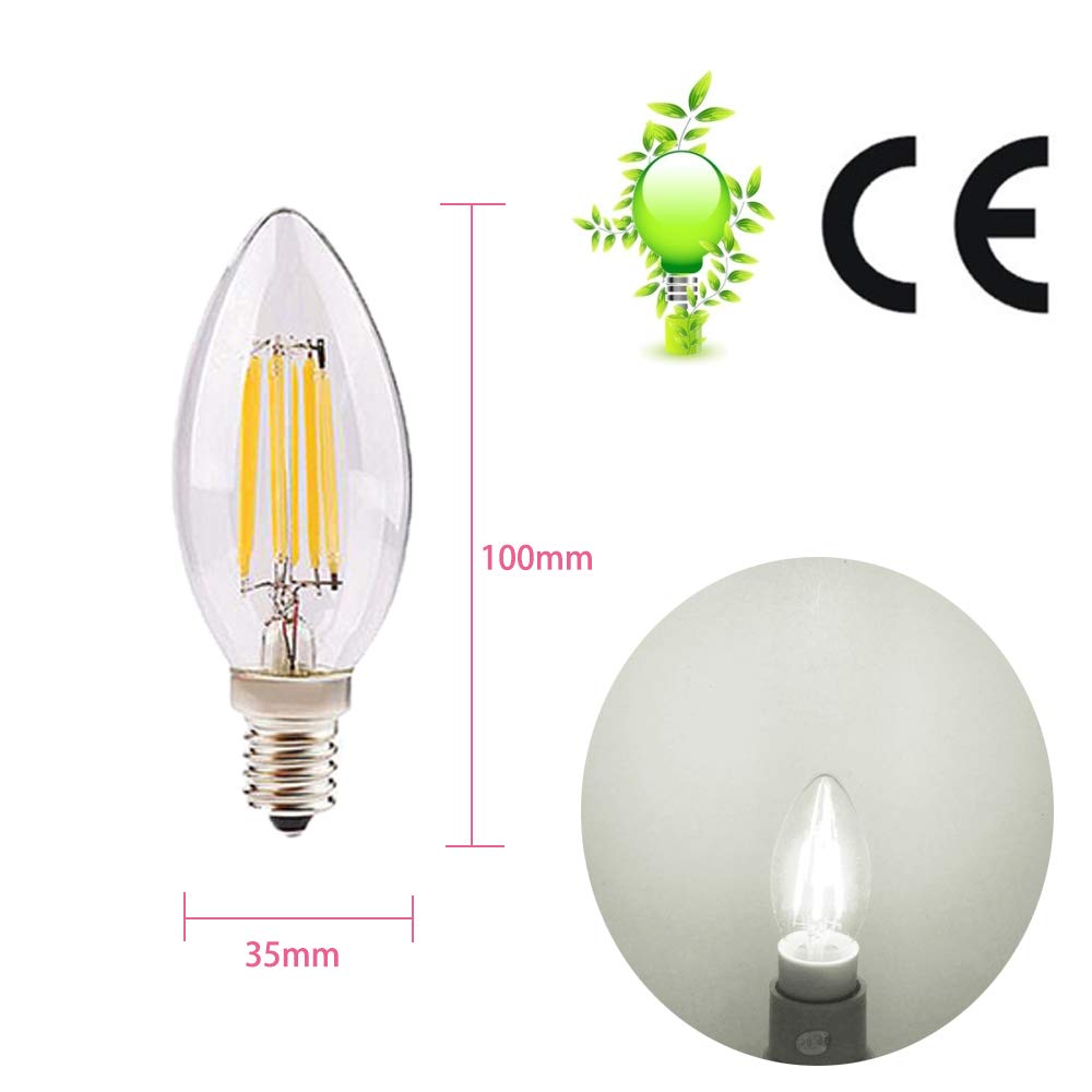 20 Pezzi Lampadine Filamento a LED E14 4W Equivalenti a 40W, 400LM, Bianca Fredda 6000K, Forma a Candela, Vetro Vintage LED, Non-dimmerabile