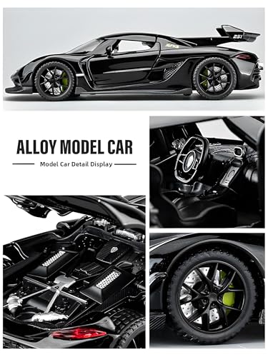 Image of 1:32 Scale Koenigsegg Jesko Model Super Car - Exclusive Alloy Metal Pullback Toy with Openable Doors, Lights, and Music for Kids (Black)