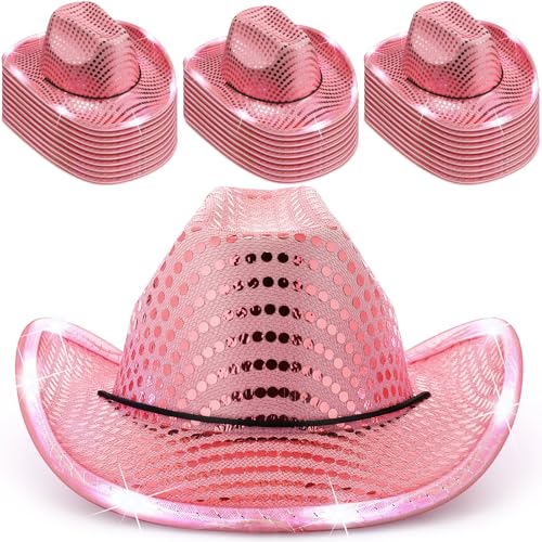Image of Tisancy LED Lights Cowboy Cowgirl Hat Flashing LED Lights Cowgirl Hat for Wedding Western Bachelorette Party
