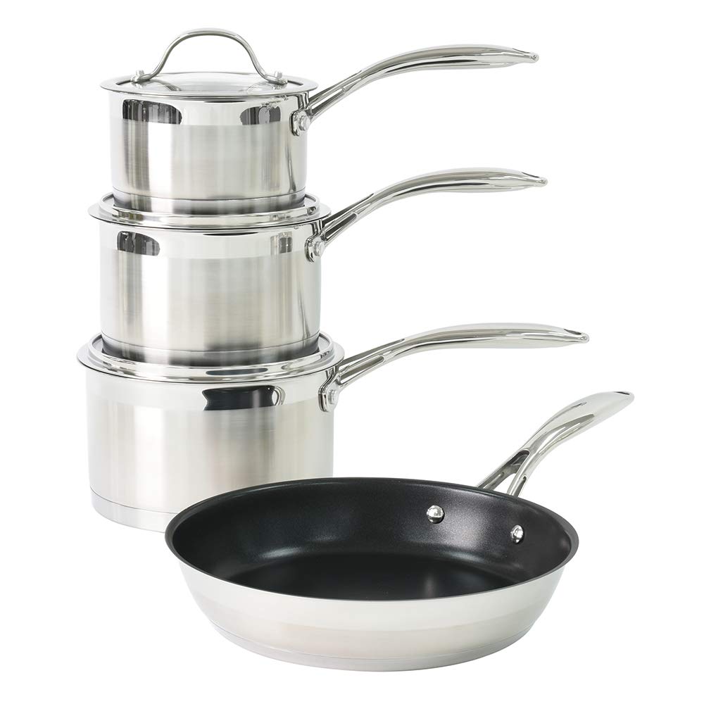 ProCook Professional 18/10 Stainless Steel Cookware Set - 4 Piece, 14/16/18/24 cm, Non Stick Pots with Lids - Induction Compatible Cooking Pans
