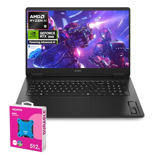 Image of HP OMEN 17.3 inch RTX 5060 AI Gaming Laptop, FHD IPS 144Hz, AMD Ryzen AI 9 365(Beats Intel i9), NVIDIA RTX 5060, 32GB DDR5, 2TB SSD, RGB Backlit KB, Low Blue Light, Bundle with Adata 512GB SD620 SSD