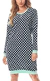 Merry Style Damen Nachthemd Langarm aus Baumwolle MS10-180 (Dunkelblau/Punkten, L)